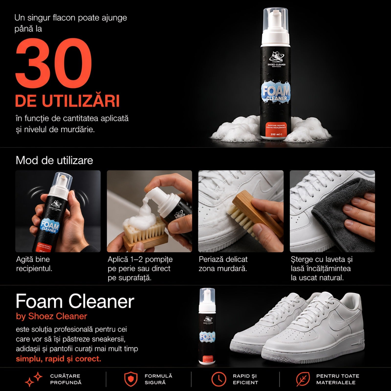 Kit profesional de curatare a incaltamintelor – Foam Cleaner